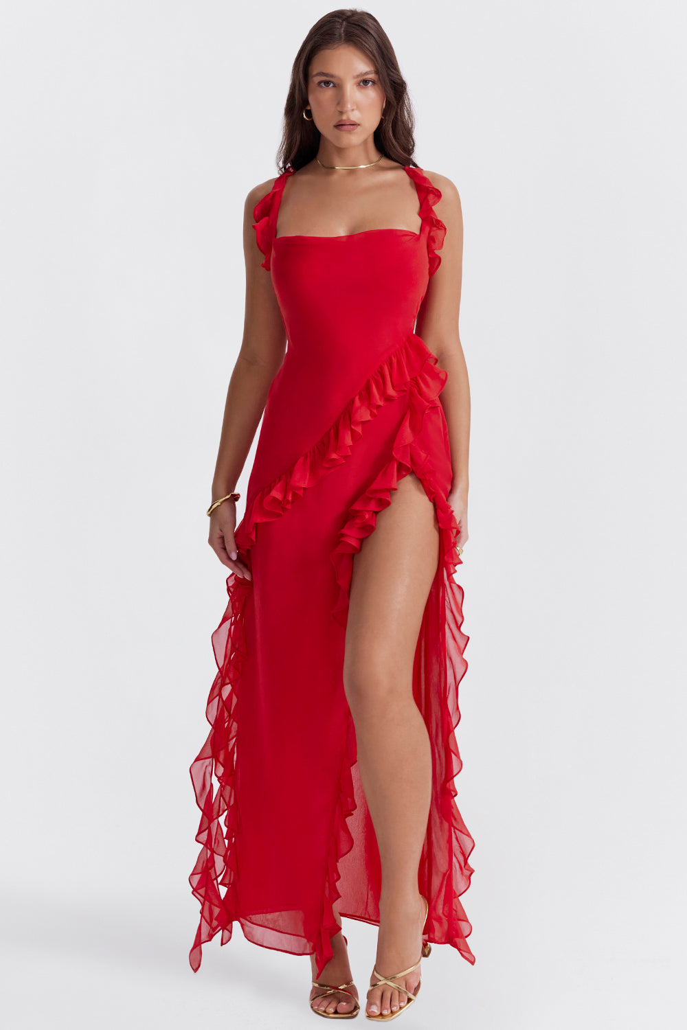 Melantha Kleid für Frauen - Verstellbare Träger - Rüschendetail - Hoher Schlitz - Eleganter Schnitt