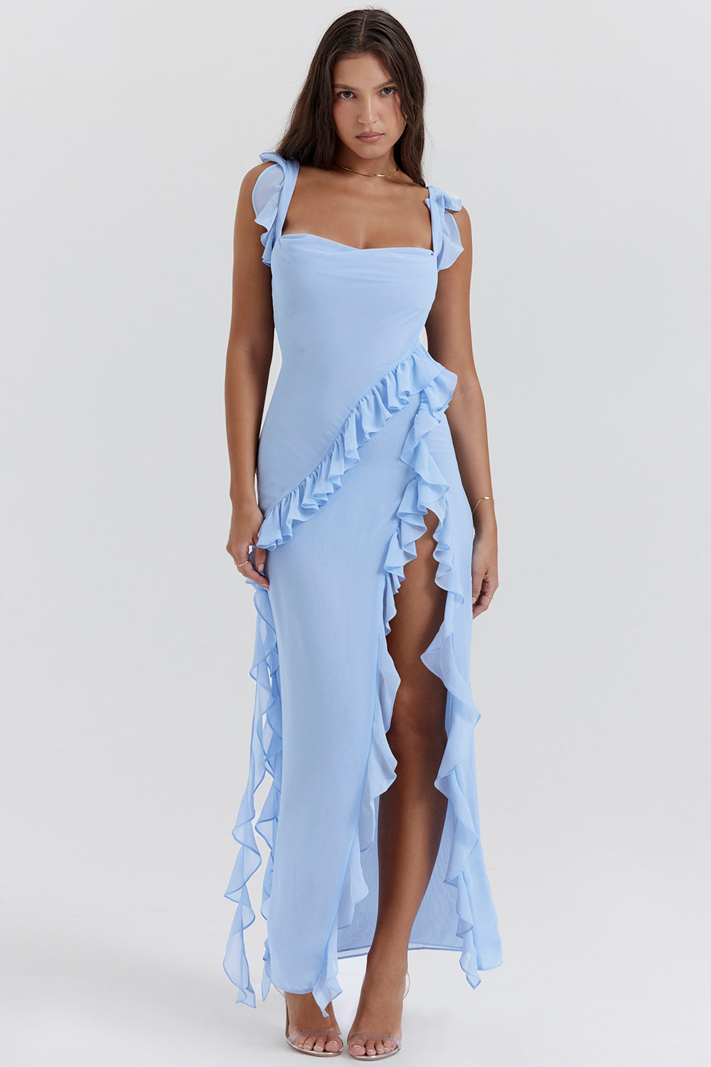 Melantha Kleid für Frauen - Verstellbare Träger - Rüschendetail - Hoher Schlitz - Eleganter Schnitt