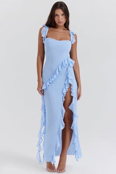Melantha Kleid für Frauen - Verstellbare Träger - Rüschendetail - Hoher Schlitz - Eleganter Schnitt