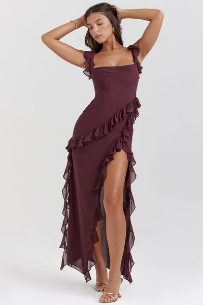 Melantha Kleid für Frauen - Verstellbare Träger - Rüschendetail - Hoher Schlitz - Eleganter Schnitt