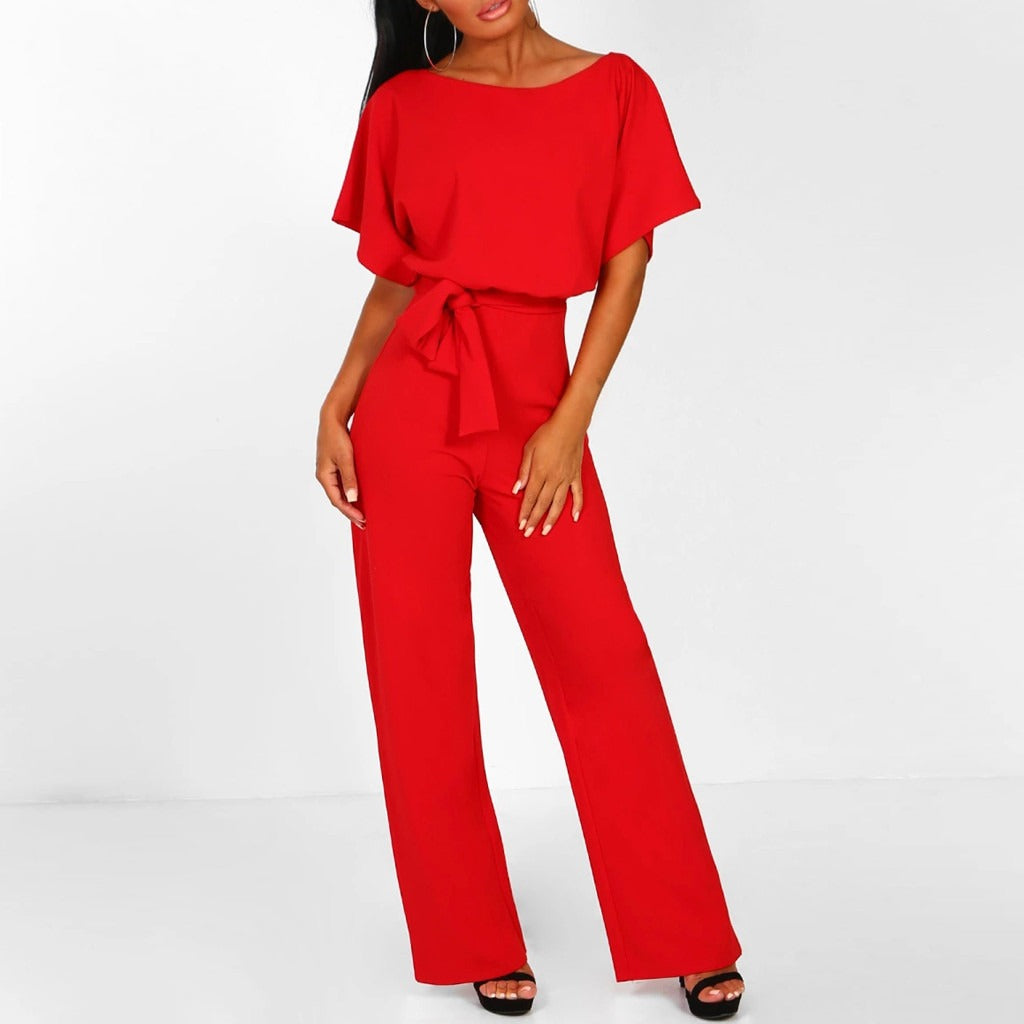 Weit geschnittener Jumpsuit für Damen | Kurzärmelig, elegant