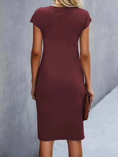 Elizabeth - Einfarbiges Kleid mit Rundhalsausschnitt