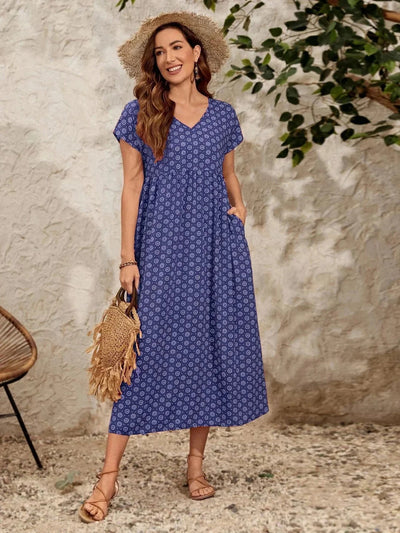 Aganietta - Neues Vintage-Kleid mit V-Ausschnitt aus natürliche Textur und soft-touch-stoff