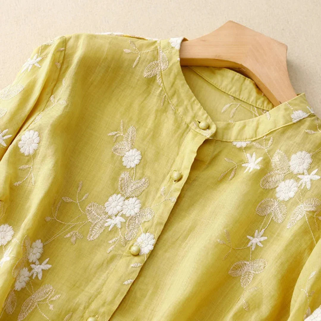 Elegante bestickte Bluse mit halblangen Ärmeln für Frauen