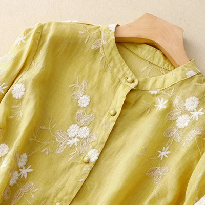 Elegante bestickte Bluse mit halblangen Ärmeln für Frauen