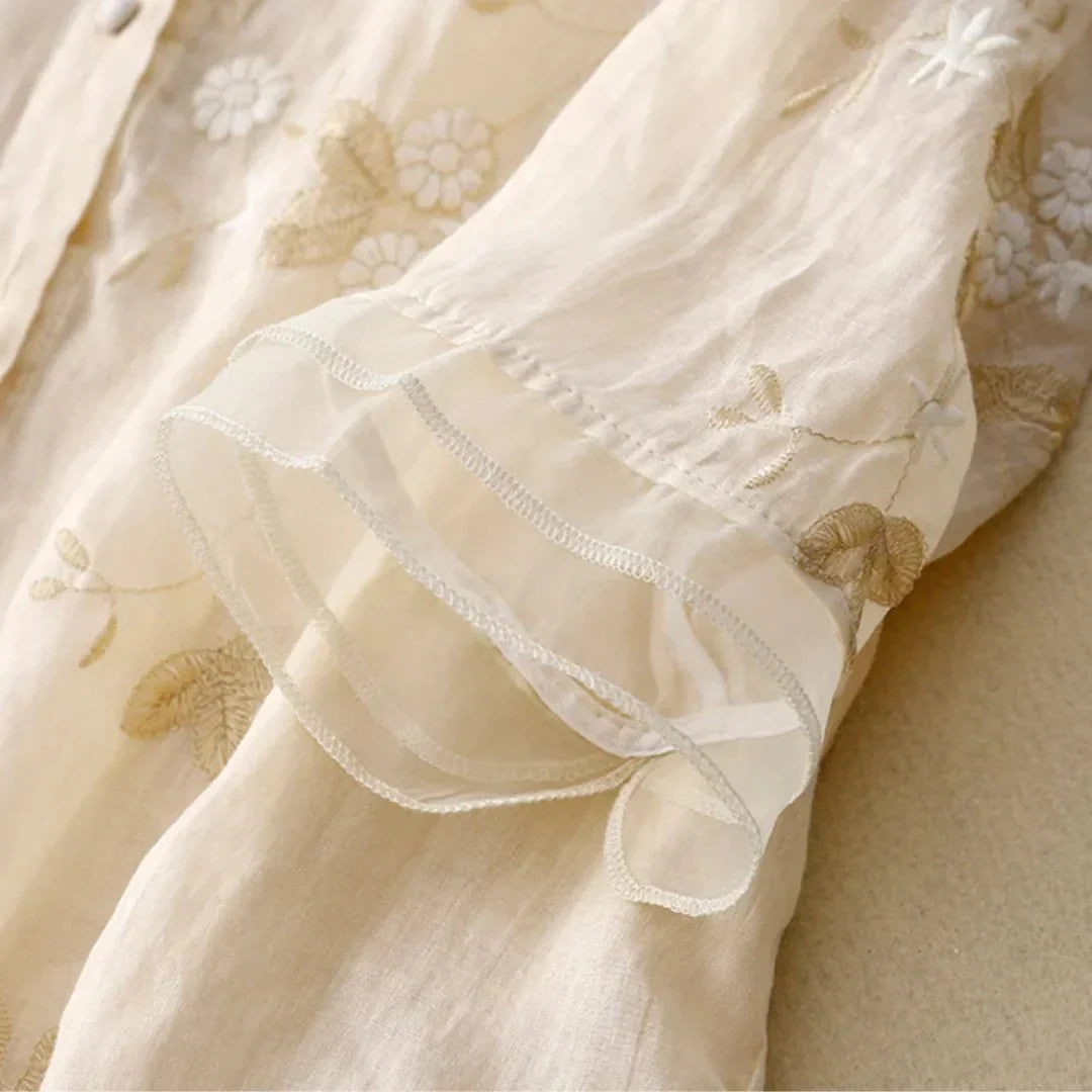 Elegante bestickte Bluse mit halblangen Ärmeln für Frauen