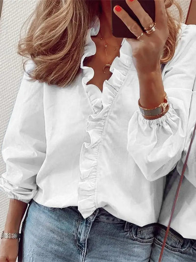 Lauren - lässige Bluse mit langen Ärmeln und V-Ausschnitt