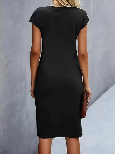 Elizabeth - Einfarbiges Kleid mit Rundhalsausschnitt