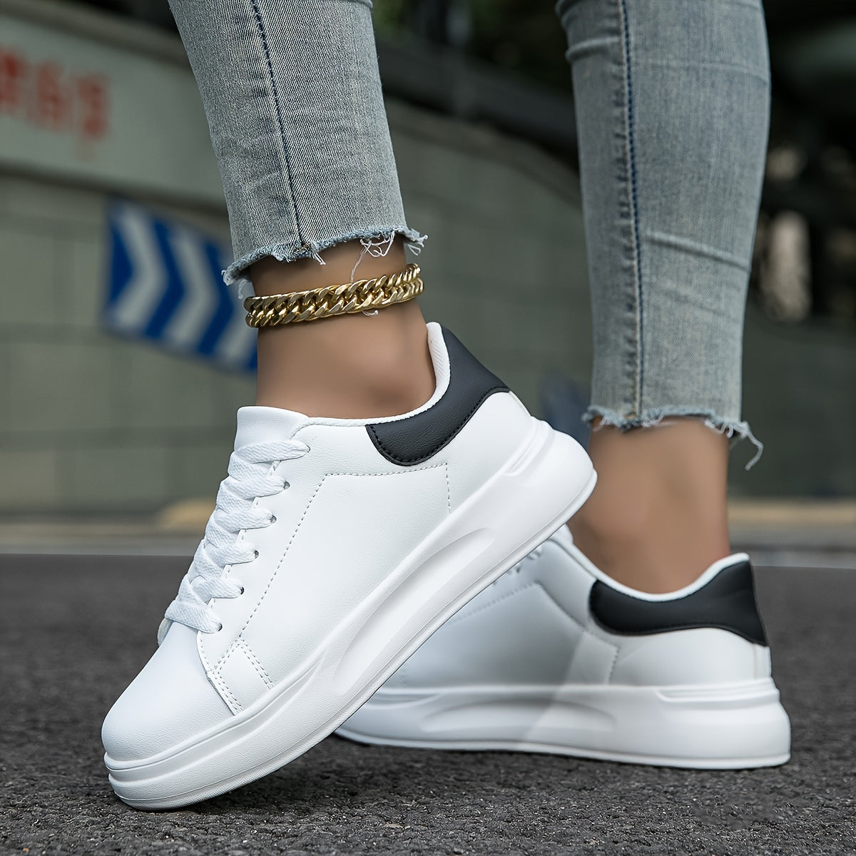 Weiße Clean-PU Leder-Sneakers für Frauen