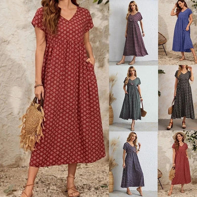 Aganietta - Neues Vintage-Kleid mit V-Ausschnitt aus natürliche Textur und soft-touch-stoff