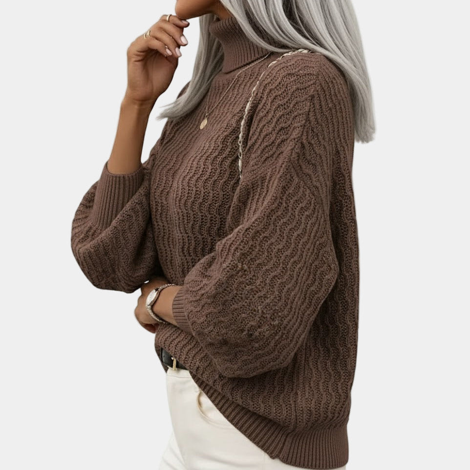 Damen Strickpullover mit Ballonärmeln – Herbst