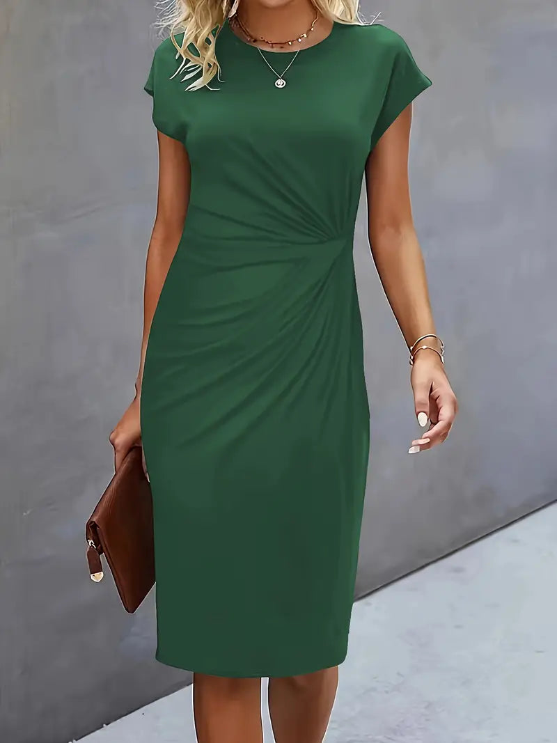 Elizabeth - Einfarbiges Kleid mit Rundhalsausschnitt