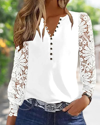 Jasmine - Bluse mit Knopfverschluss und Ärmeln aus Spitze