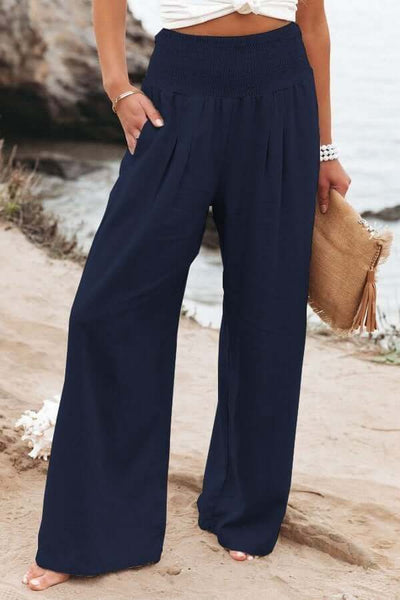 Pantalon Damen aus natürliche Textur Breezeflow elastischer Bund weiter Schnitt Sommer 2025