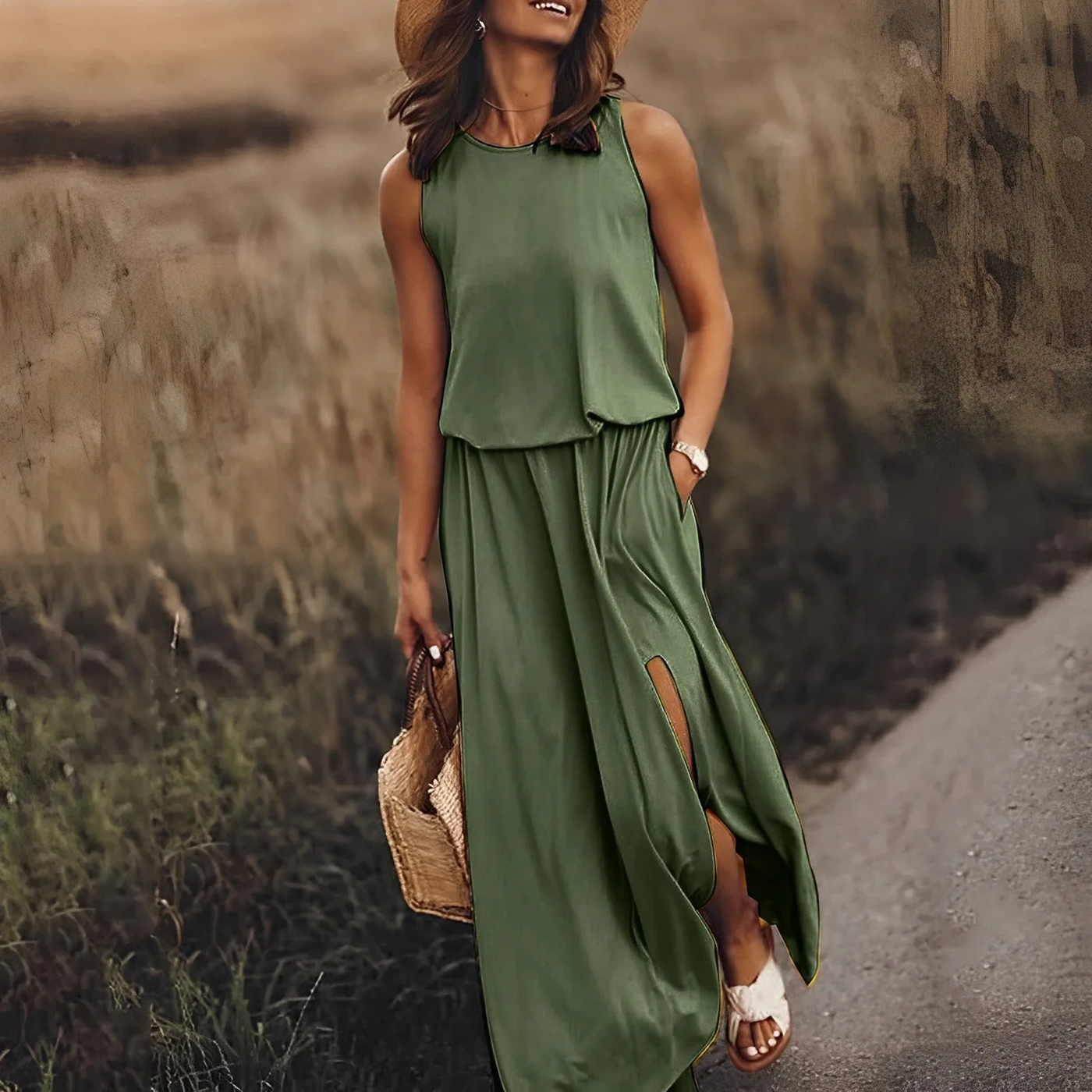 Monica - Unbeschwerte Eleganz Maxikleid ohne Ärmeln