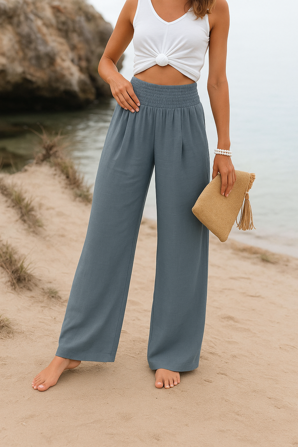 Sommerhose Damen weit luftig mit Gummibund für Komfort