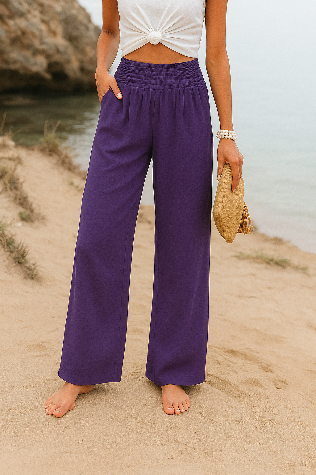 Sommerhose Damen weit luftig mit Gummibund für Komfort
