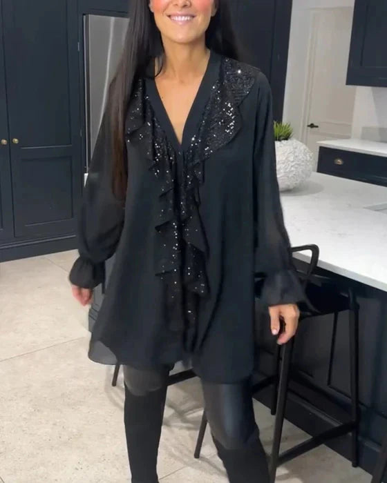 Elegante Rüschenbluse in Unifarbe
