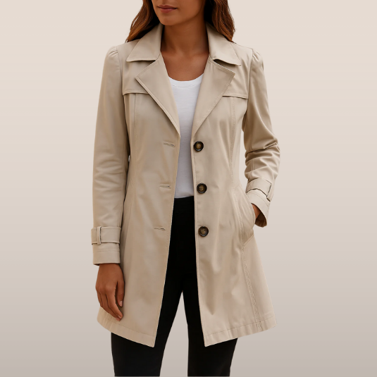 Damen Trenchcoat mit Knöpfen - Mid-Season-Mantel mit Kragen