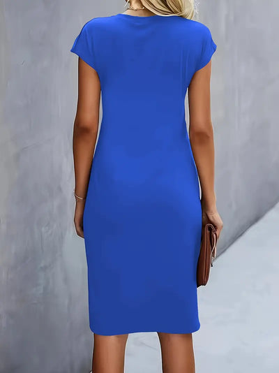 Elizabeth - Einfarbiges Kleid mit Rundhalsausschnitt