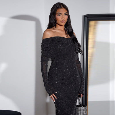 Liz - Paillettenbesetztes schulterfreies Kleid für Frauen
