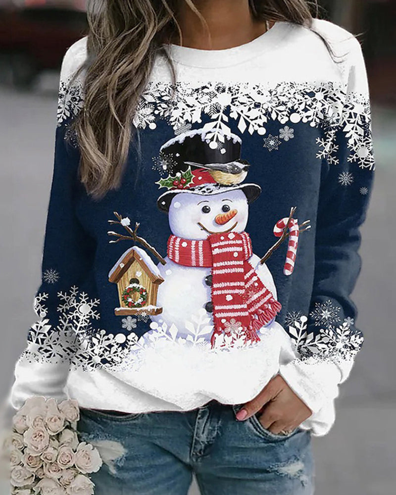 Lässiges Weihnachts-Sweatshirt mit Schneemann-Print