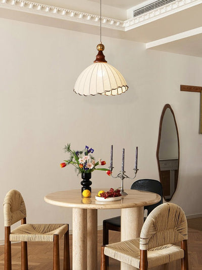 Hängande lampa Tygskärm Taklampa i trä