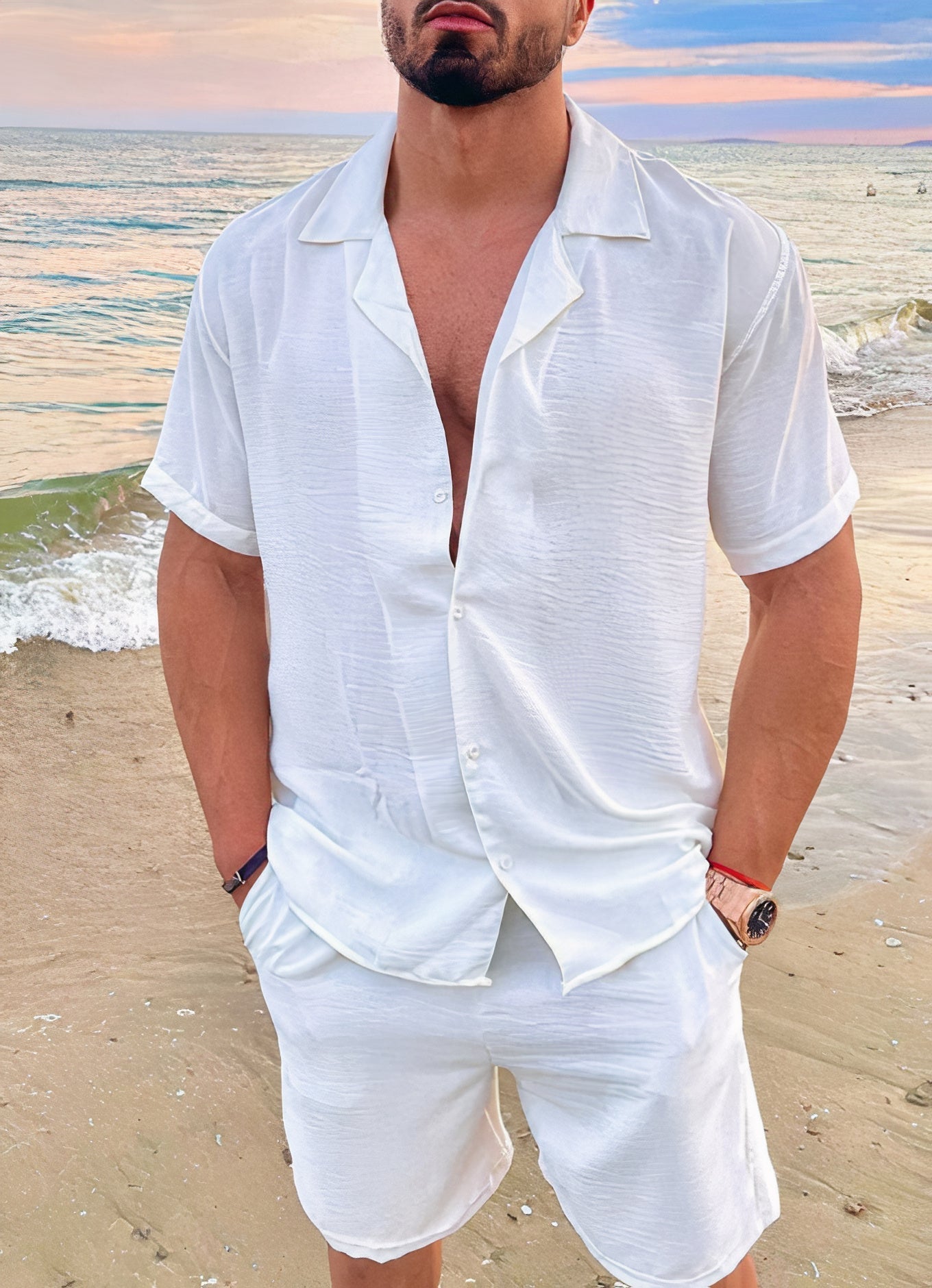 Elegantes Sommer-Set aus natürliche Textur für Herren - Rommy