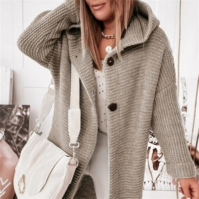 Elegante Damenstrickjacke mit Capuchon - Kasjmier Look