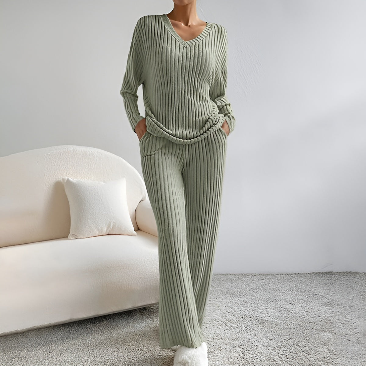 Isla | Gestreifter V-Ausschnitt Pullover Set