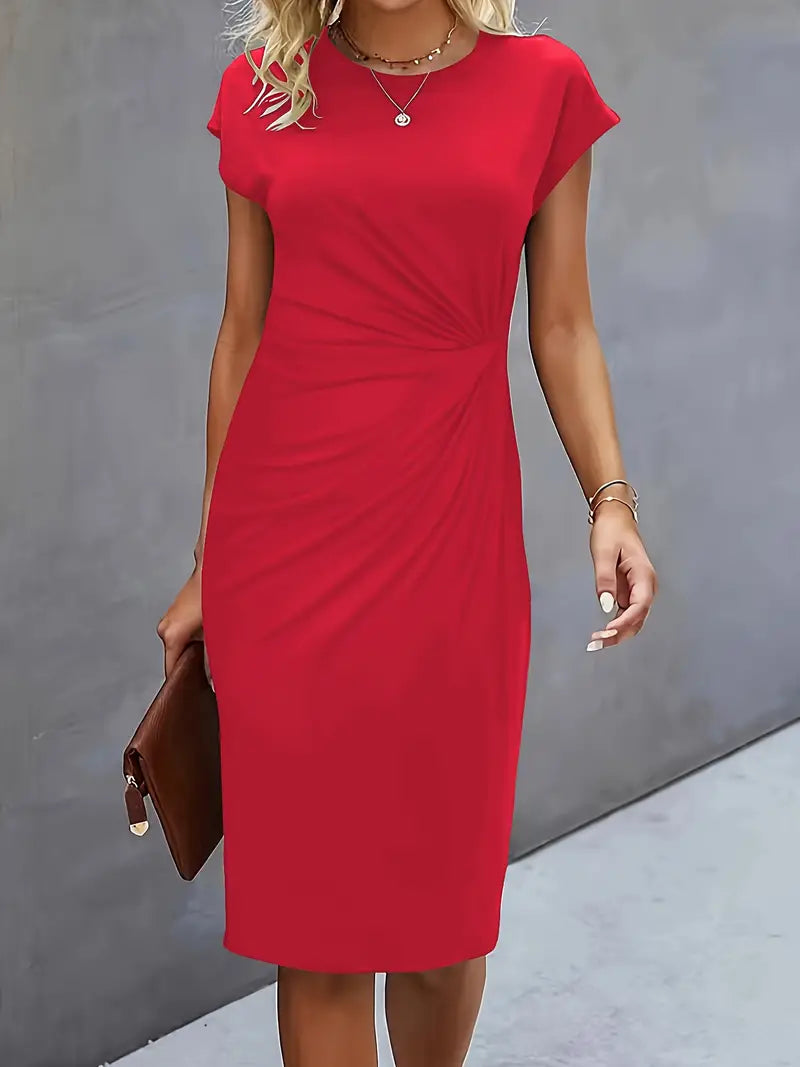 Elizabeth - Einfarbiges Kleid mit Rundhalsausschnitt