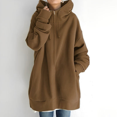 Lange Jacke mit Kapuze und Kordelzug für Frauen