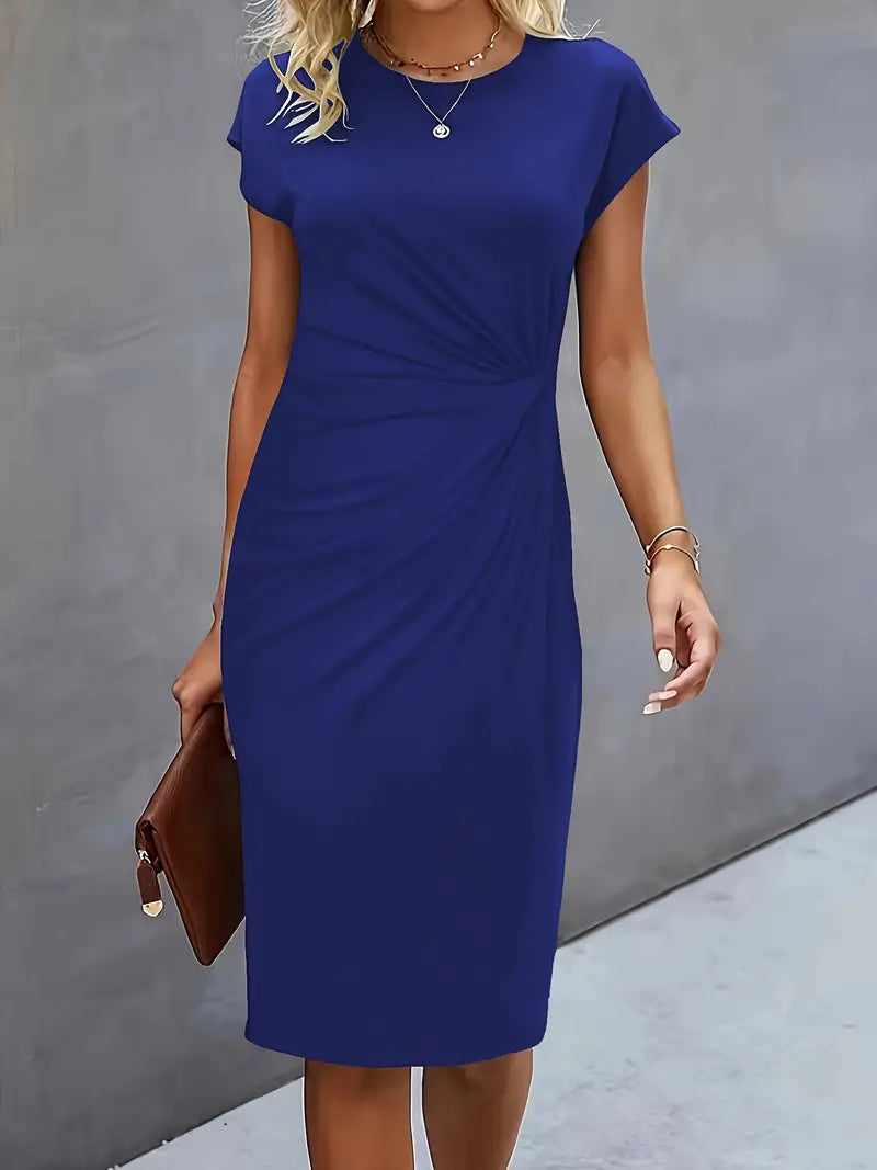 Elizabeth - Einfarbiges Kleid mit Rundhalsausschnitt