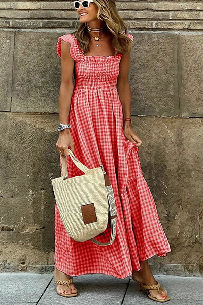 Rosie - elegantes, kariertes langes Kleid