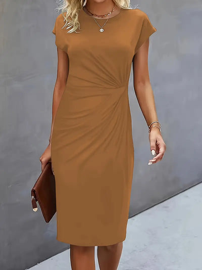 Elizabeth - Einfarbiges Kleid mit Rundhalsausschnitt