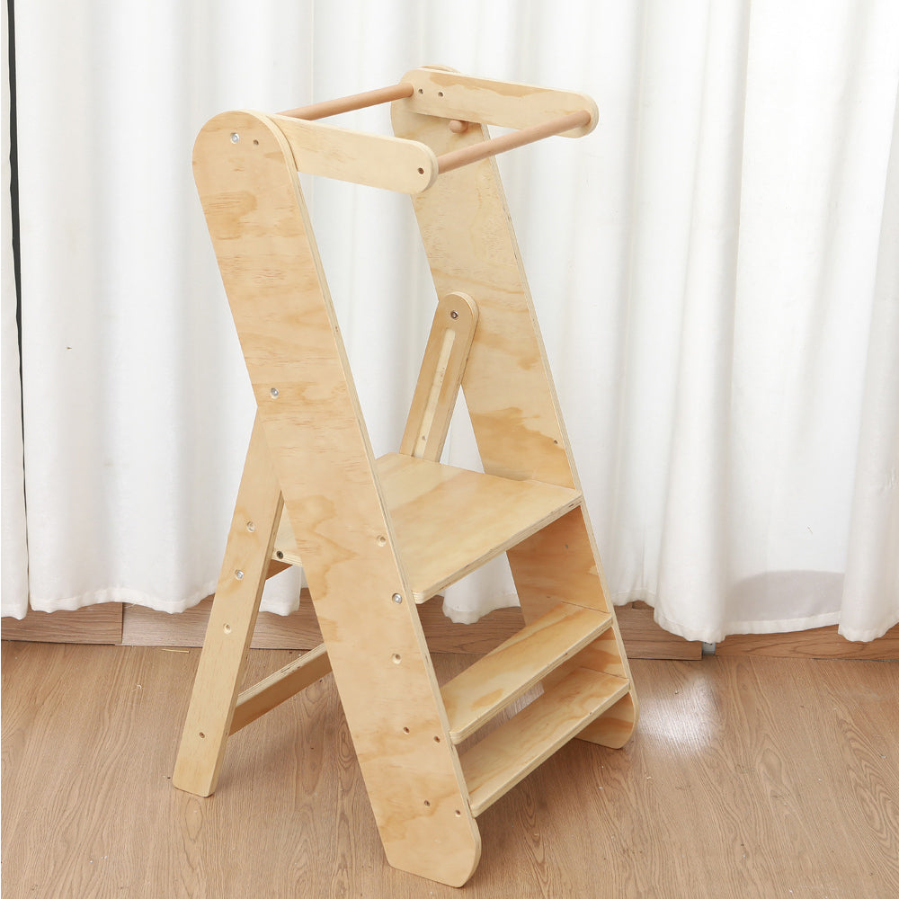 Faltbarer Montessori-Lernturm für Kleinkinder – Tragbarer Küchenhelfer aus naturbelassenem Holz
