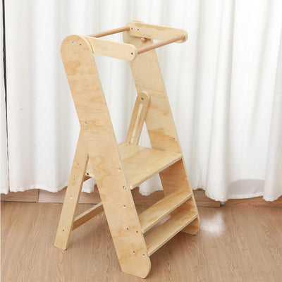 Faltbarer Montessori-Lernturm für Kleinkinder – Tragbarer Küchenhelfer aus naturbelassenem Holz