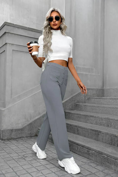 Hochtaillierte Damenhose mit Knopfleiste und Stretch