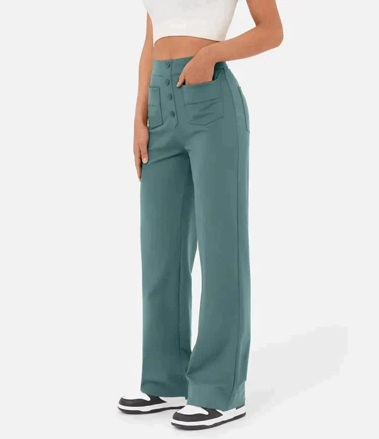 Hochtaillierte Damenhose mit Knopfleiste und Stretch