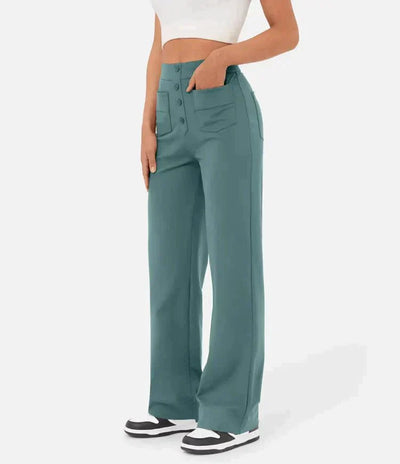 Hochtaillierte Damenhose mit Knopfleiste und Stretch