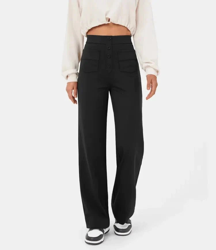 Hochtaillierte Damenhose mit Knopfleiste und Stretch