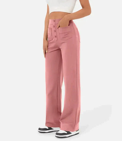 Hochtaillierte Damenhose mit Knopfleiste und Stretch