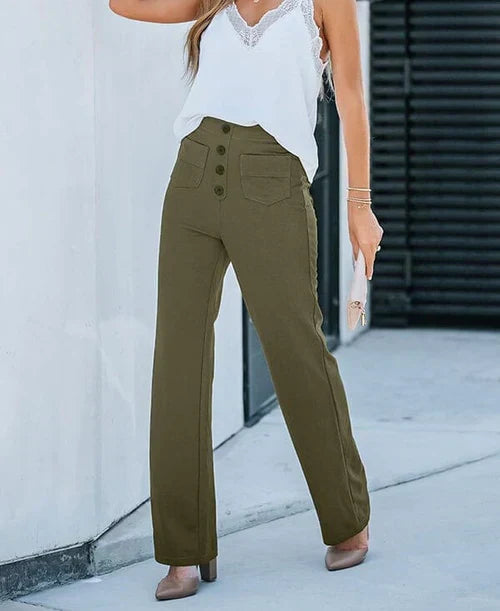 Hochtaillierte Damenhose mit Knopfleiste und Stretch