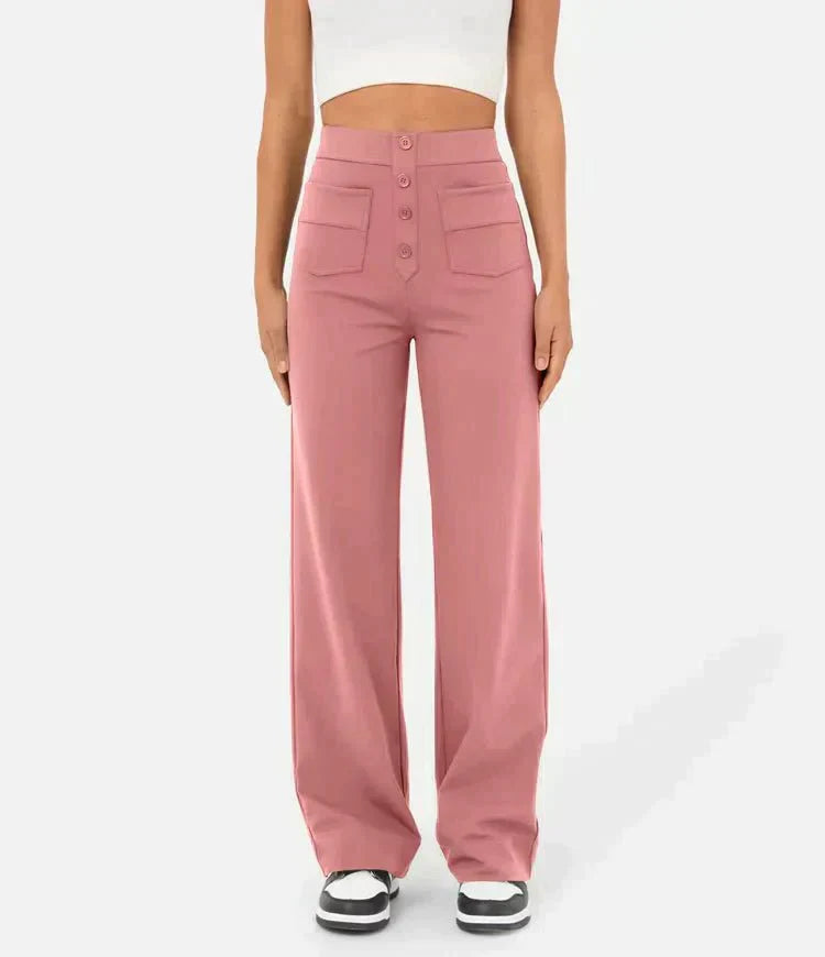 Hochtaillierte Damenhose mit Knopfleiste und Stretch