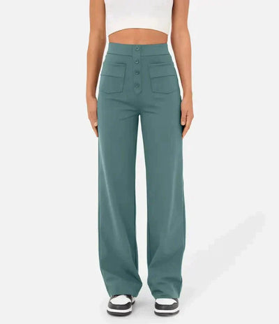 Hochtaillierte Damenhose mit Knopfleiste und Stretch