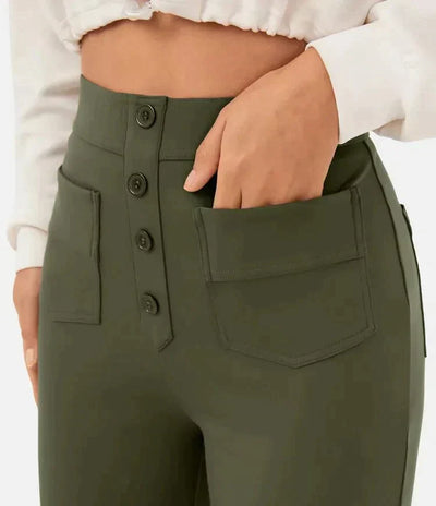 Hochtaillierte Damenhose mit Knopfleiste und Stretch