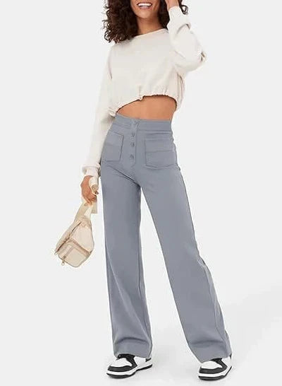 Hochtaillierte Damenhose mit Knopfleiste und Stretch