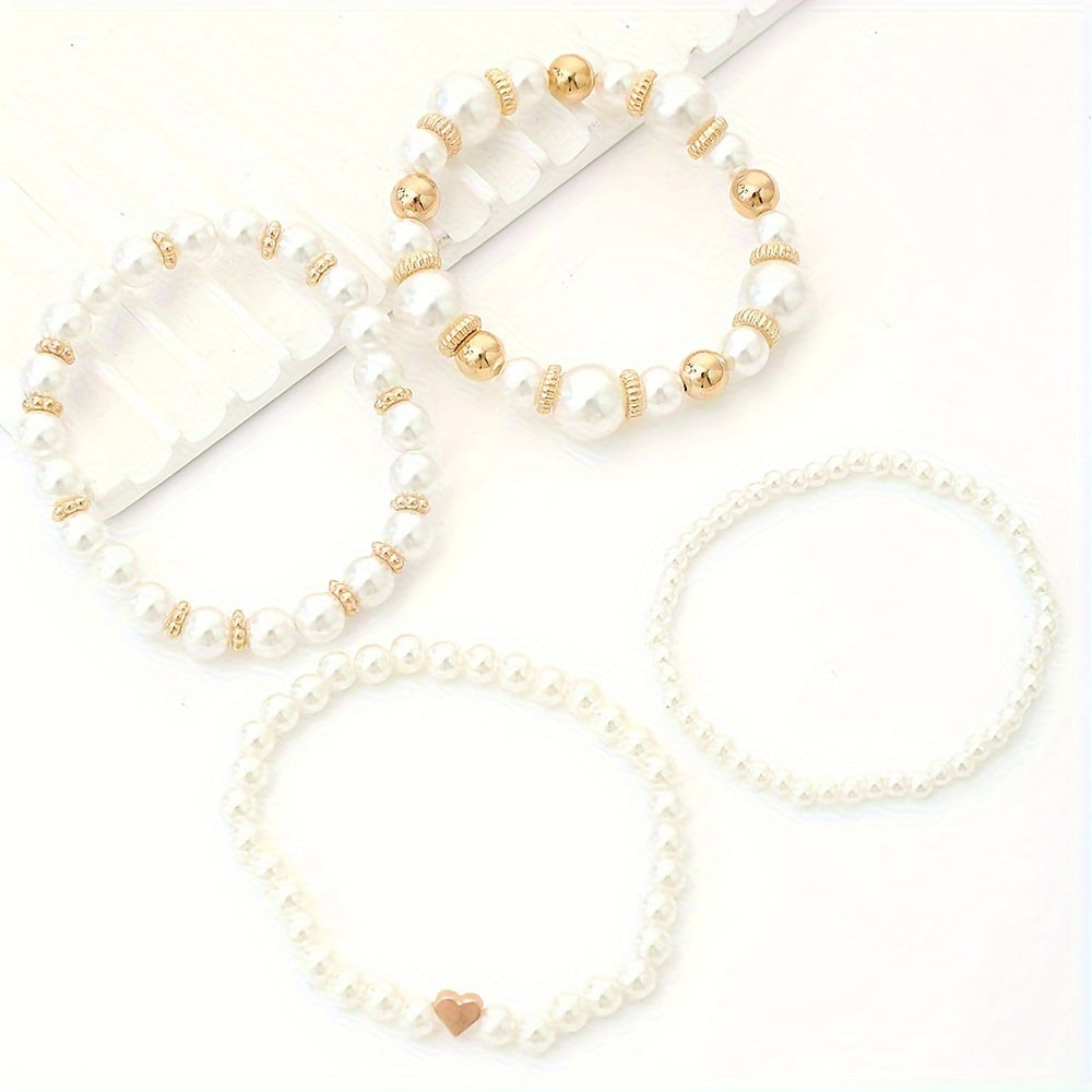 Levana - Stilvolles 4er-Set Armbänder mit Kunstperlen | Zeitlose Eleganz