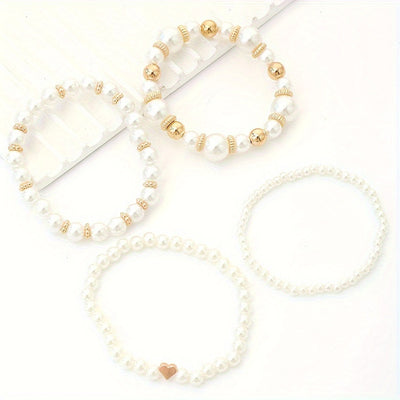 Levana - Stilvolles 4er-Set Armbänder mit Kunstperlen | Zeitlose Eleganz