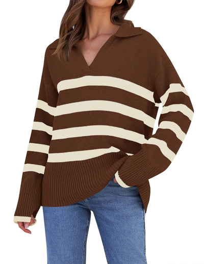 Gestreifter Strickpullover mit Kragen für Damen | Perfekt für alle Jahreszeiten